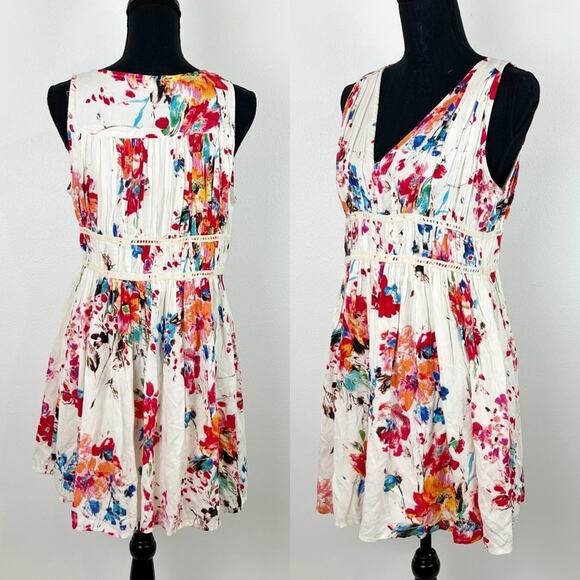 Entro Floral Mini Sundress V-Neck Sleeveless Spring Summer Medium - Picture 2 of 9
